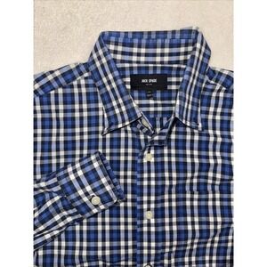 Jack Spade Men's Medium Blue Cotton Blend Plaid Button-Down Shirt‎ Casual White